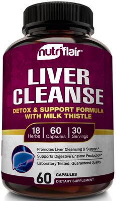 NutriFlair Liver Cleanse Detox &amp; Repair Supplement with Milk Thistle, Turmeric, Dandelion, Artichoke Extract, Berberine HCL, Ginger - Liver Support and Liver Health, Non-GMO Pills, 60 Veggie Capsules