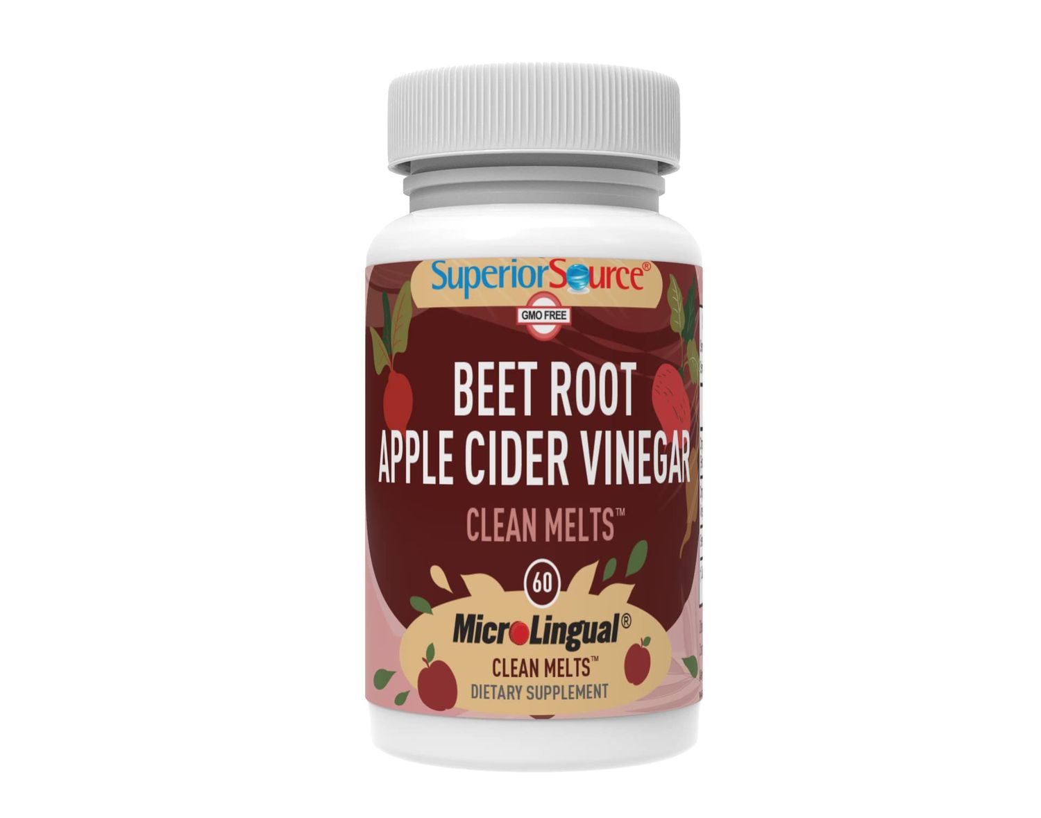 Superior Source Beet Root + Apple Cider Vinegar Clean Melts, 60 Instant Dissolving &amp; Great Tasting Tablets, Nitric Oxide and Energy Booster, Immunity &amp; Detox, Non-GMO