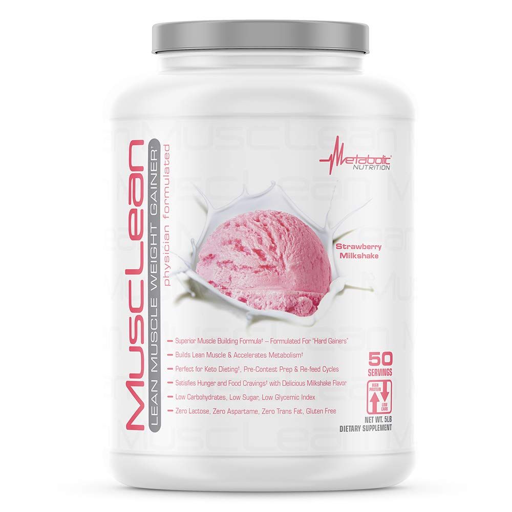 Metabolic Nutrition - Musclean - Milkshake, Whey High Protein Meal Replacement, Maintenance Nutrition, Low Carb, Keto Diet, Digestive Enzymes, Strawberry, 5 Pound (50 ser)