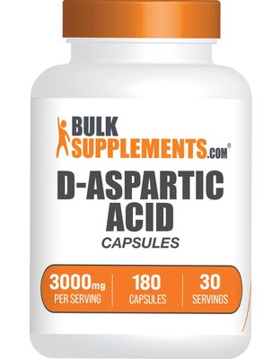 BulkSupplements.com D-Aspartic Acid Capsules - DAA Supplement for Men &amp; Women, D-Aspartic Acid 3000mg - Unflavored &amp; Soy Free, 6 Capsules per Serving, 180 Capsules (Pack of 1)