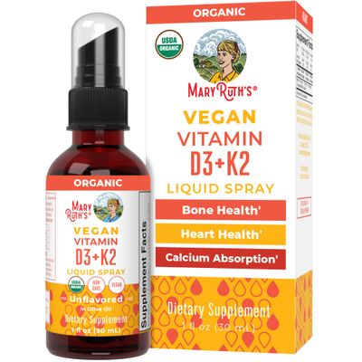 MaryRuth Organics Vitamin D3 K2 Spray, K2 D3 Vitamin Supplement | D3 and K2 Supplements | Adults &amp; Kids Calcium Absorption Strong Bones Heart Health | Vegan| 2 in 1 Vitamins D &amp; K|1 Fl Oz