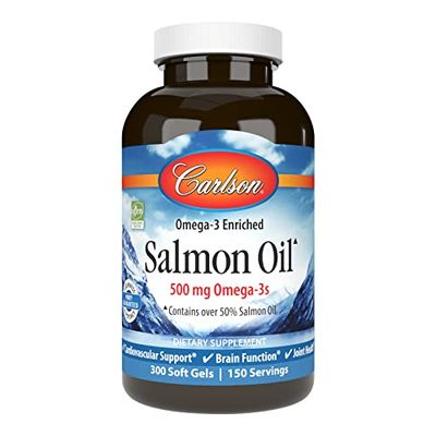 Carlson - Salmon Oil, 500 mg Omega-3s, Norwegian, Heart, Brain &amp; Joint Health, 300 Softgels