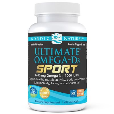 Nordic Naturals Ultimate Omega-D3 Sport, Lemon - 60 Soft Gels - 1480 mg Omega-3 + 1000 IU Vitamin D3 - NSF Certified - Supports Muscle, Bones, Focus &amp; Endurance - 30 Servings