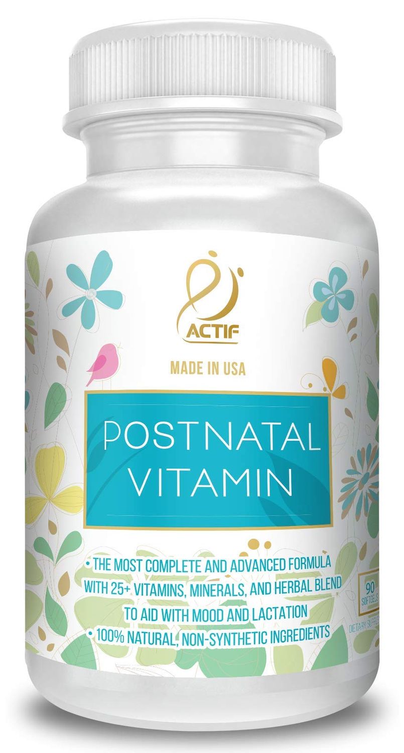 ACTIF Postnatal Vitamin with 25+ Organic Vitamins and Organic Herbs, Nursing and Lactation Supplement, Supports Baby&#39;s Brain Development, Non-GMO, Made in USA, 90 Count