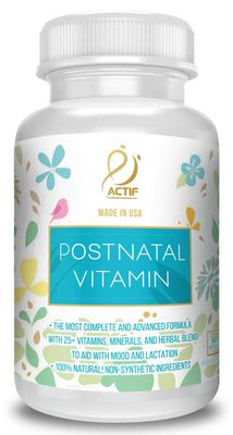 ACTIF Postnatal Vitamin with 25+ Organic Vitamins and Organic Herbs, Nursing and Lactation Supplement, Supports Baby&#39;s Brain Development, Non-GMO, Made in USA, 90 Count