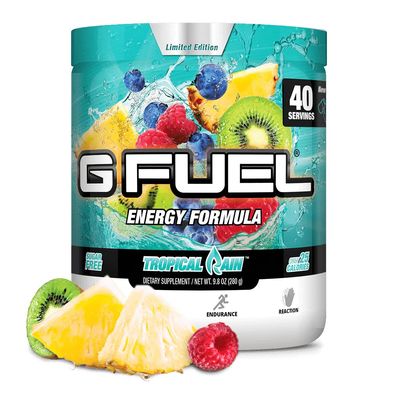 Gamma Labs G Fuel Tropical Rain Energy Powder, Sugar Free, Clean Caffeine Focus Supplement, Water Mix, Fruit Medley Flavor, Focus Amino, Vitamin + Antioxidants Blend, 9.8 oz (40 Servings)