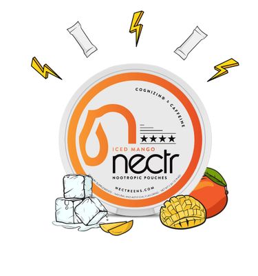 Nectr Nootropic Energy Pouches, Focus &amp; Energy, Iced Mango, Cognizin 62.5 mg, Caffeine 30 mg, 16 Pouches, Neuro Support, Sugar Free, 1 Can