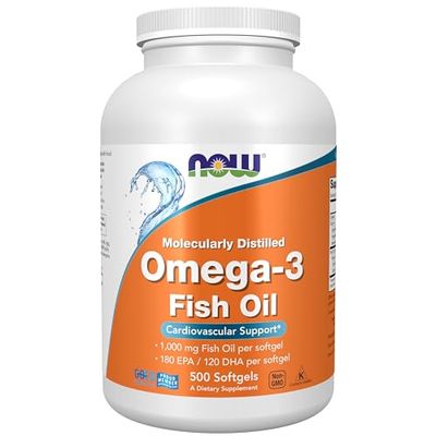 NOW Foods Supplements, Omega-3 180 EPA / 120 DHA, Molecularly Distilled, Cardiovascular Support*, 500 Softgels