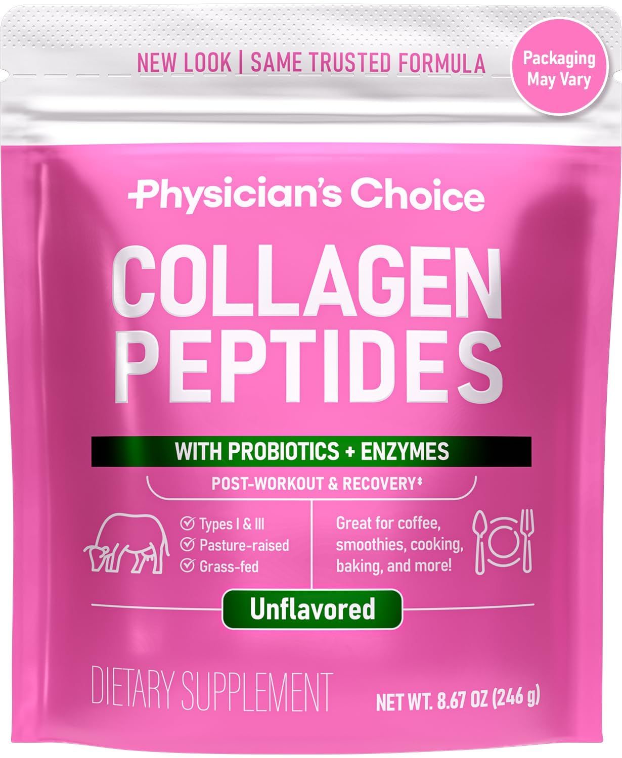 Physician&#39;s CHOICE Collagen Peptides - Hydrolyzed Protein Powder for Hair, Skin, Joints - Grass Fed, Non-GMO