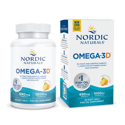 Nordic Naturals Omega-3D, Lemon Flavor - 60 Soft Gels - 690 mg Omega-3 + 1000 IU Vitamin D3 - Fish Oil - EPA &amp; DHA - Immune Support, Brain &amp; Heart Health, Healthy Bones - Non-GMO - 30