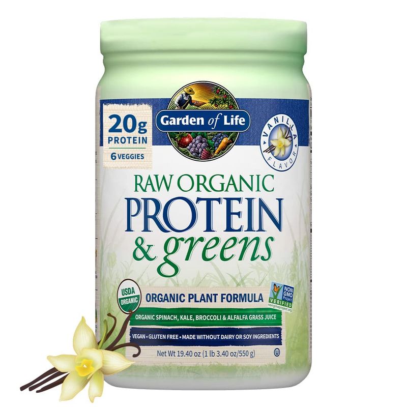 Garden of Life Raw Organic Protein &amp; Greens - Vanilla - Vegan Protein Powder for Women and Men, Plant Protein, Pea Protein, Greens &amp; Probiotics - Dairy Free, Gluten Free Low Carb Shake, 20 Servings