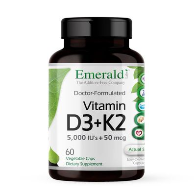 EMERALD LABS Vitamin D3+K2 - Vitamin D &amp; VitalDelta MK-7 for Bone Health &amp; Heart Support* - Vegetarian, Gluten-Free, Clinical Potency - 60 Vegetable Capsules