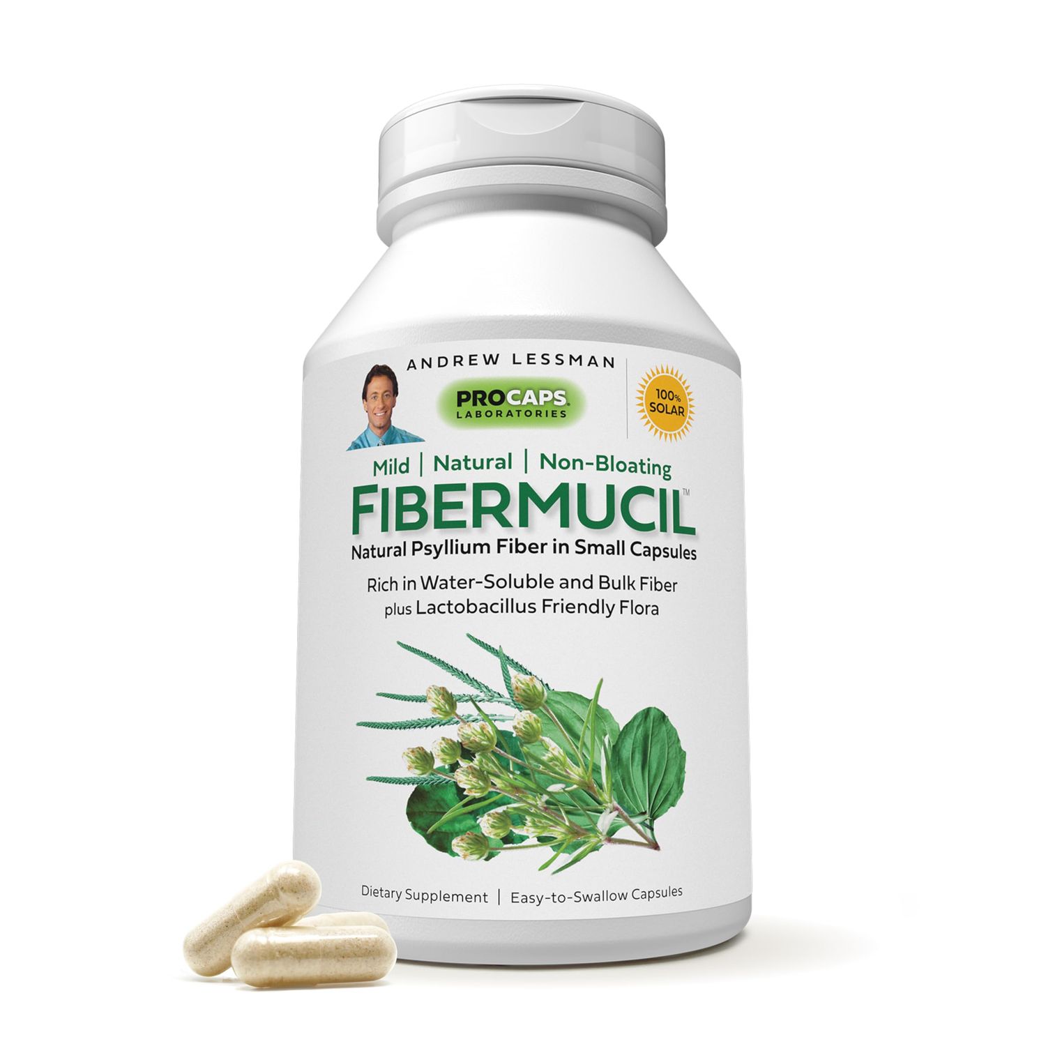 Andrew Lessman Fibermucil 60 Capsules -Psyllium Husk Powder. Gently Promotes Regularity and Digestive Health. Rich in Fiber. Gentle, Easy and Effective. No Additives. Small Easy to Swallow Capsules