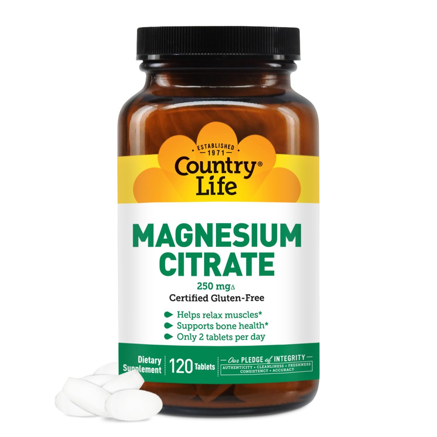 Country Life Magnesium Citrate - 120 Tablets - Supports Muscle &amp; Nerve Function, Heart Rhythm, Healthy Immune System, Energy Production - Magnesium Citrate 250mg, Magnesium Complex Supplement