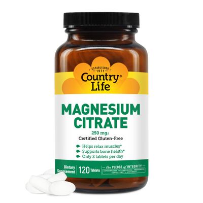 Country Life Magnesium Citrate - 120 Tablets - Supports Muscle &amp; Nerve Function, Heart Rhythm, Healthy Immune System, Energy Production - Magnesium Citrate 250mg, Magnesium Complex Supplement