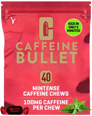 Caffeine Bullet 40 Mint Caffeine Gummies for Adults = 4000mg Caffeine Kick, Faster Than Running gels &amp; Energy Chews, mid Race, Cycling, Gaming and Endurance Sports chewable Energy Boost