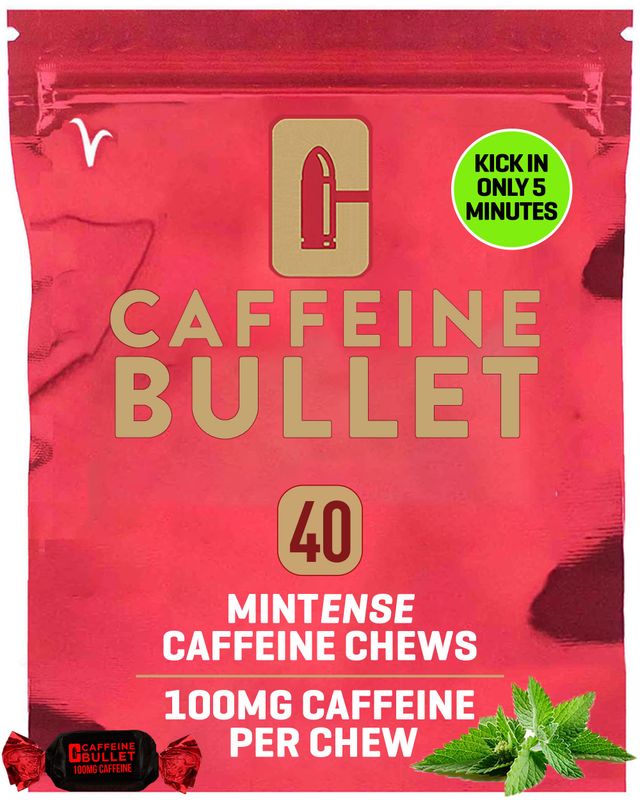 Caffeine Bullet 40 Mint Caffeine Gummies for Adults = 4000mg Caffeine Kick, Faster Than Running gels &amp; Energy Chews, mid Race, Cycling, Gaming and Endurance Sports chewable Energy Boost
