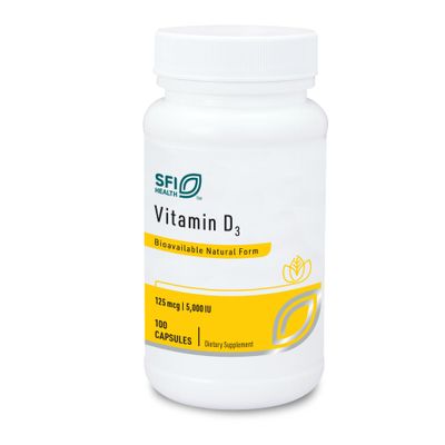 Klaire Labs Vitamin D3 5000 IU - High Potency Vitamin D 125mcg - Immune Support - Helps Promote Bone &amp; Heart Health - Hypoallergenic (100 Capsules)