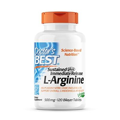 Doctor&#39;s Best Sustained Plus Immediate Release L-Arginine, Non-GMO, Vegan, Gluten &amp; Soy Free, 500 mg, Tablet, 120 Count