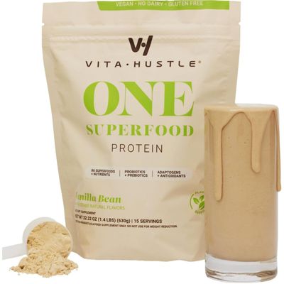 VitaHustle ONE - Superfood Meal Replacement Shake, Plant Based Protein Powder, Vegan. 86 Superfoods, Vitamins, &amp; Minerals, Ashwagandha, Adaptogens. Founded by Kevin Hart. (Vanilla) 15 Servings
