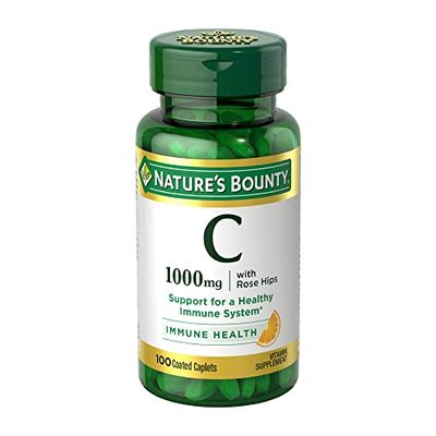 Nature&#39;s Bounty Vitamin C + Rose Hips, Immune Support, 1000mg, Coated Caplets, 100 Ct