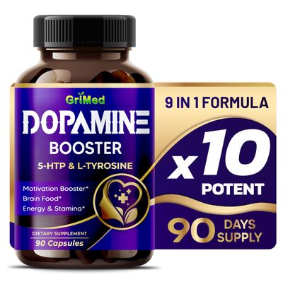 GriMed 5-HTP L-Tyrosine with Magnesium + L-Theanine - 14,285mg Energy, Stamina, Motivation Booster - USA Made &amp; Tested (90 Count (Pack of 1))