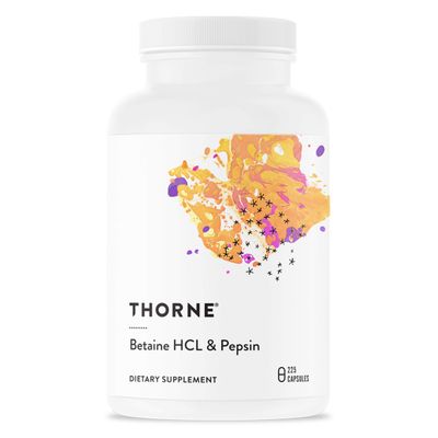 THORNE Betaine HCL &amp; Pepsin - Digestive Enzymes for Protein Breakdown and Absorption - 225 Capsules