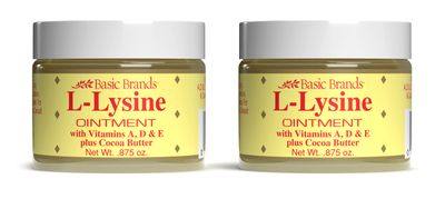 Basic Brands - L-Lysine Ointment - 0.875 oz - Lysine Cold Sore Treatment and Blister Relief - Soothes Chapped Lips and Dry Skin - 2-Pack