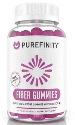 PUREFINITY Fiber FOS Inulin Gummies - Chicory Root Inulin Prebiotic Fiber Supplement, Daily Support for Digestion &amp; Constipation, Sugar Free, Gluten Free, Non-GMO - 60 Vegan Gummies