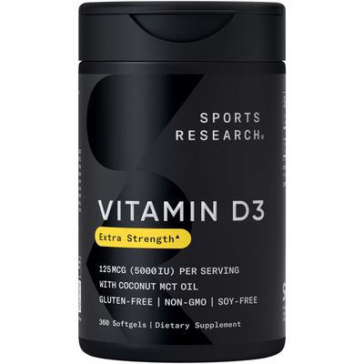 Sports Research Vitamin D3 5000 IU with Coconut MCT Oil - High Potency Vitamin D Supplement for Immune &amp; Bone Support - Non-GMO Verified, Gluten &amp; Soy Free - 125mcg, 360 Liquid Softgels