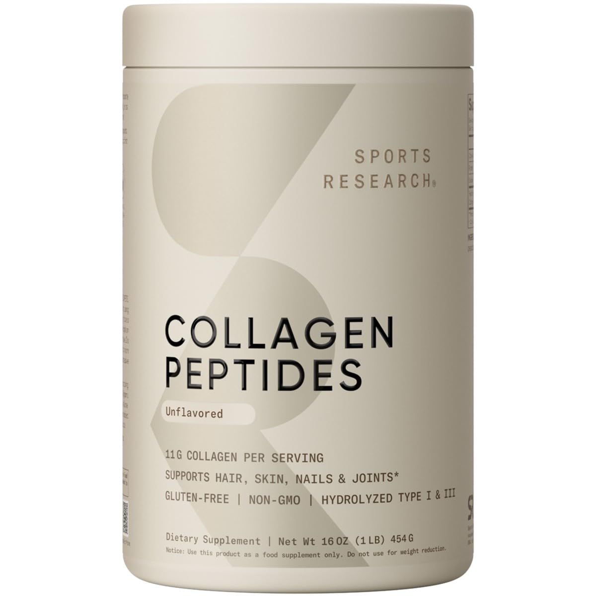 Sports Research Collagen Peptides for Women &amp; Men - Hydrolyzed Type 1 &amp; 3 Collagen Powder Protein Supplement for Healthy Skin, Nails, Bones &amp; Joints - Easy Mixing Vital Nutrients &amp; Proteins