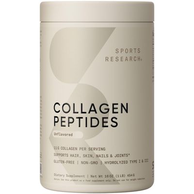 Sports Research Collagen Peptides for Women &amp; Men - Hydrolyzed Type 1 &amp; 3 Collagen Powder Protein Supplement for Healthy Skin, Nails, Bones &amp; Joints - Easy Mixing Vital Nutrients &amp; Proteins