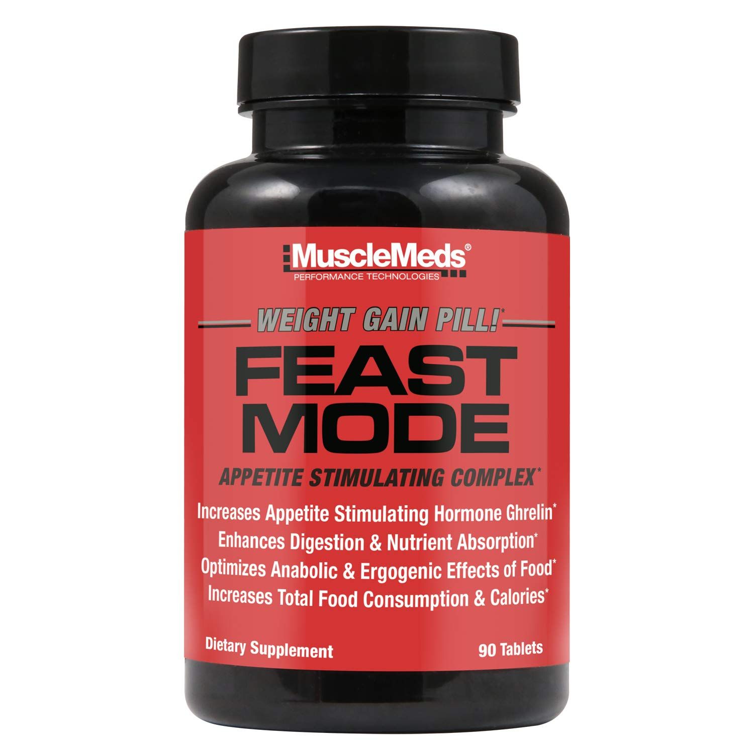 MuscleMeds Feast Mode Appetite Stimulant Weight Gain Pills Digestive Enzymes Safe and Effective 90 Caps, Unflavored, 90 Count