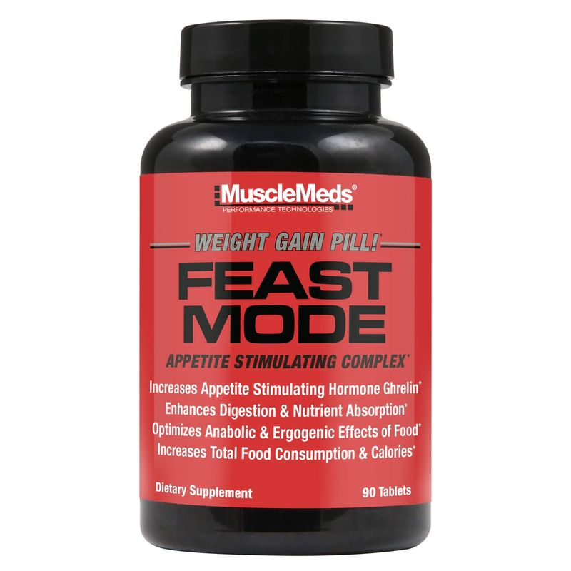 MuscleMeds Feast Mode Appetite Stimulant Weight Gain Pills Digestive Enzymes Safe and Effective 90 Caps, Unflavored, 90 Count