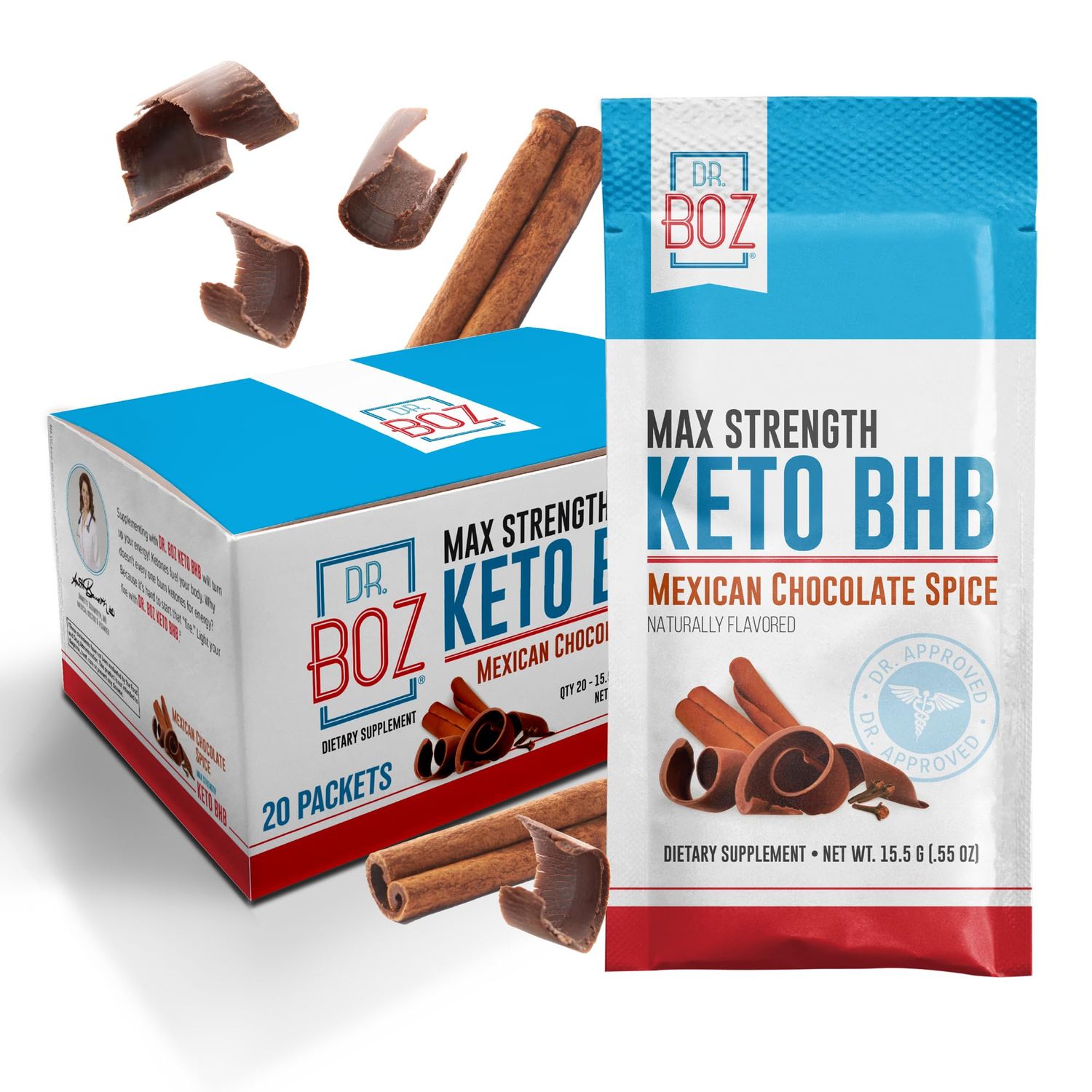 Dr. Boz - Keto BHB Powder - Mexican Chocolate Spice, 20 Servings - Ketones Drink - Energy &amp; Reduced Cravings - Max Strength Dietary Supplement - Quality Tested - Made in The USA - 10.9oz (310g)