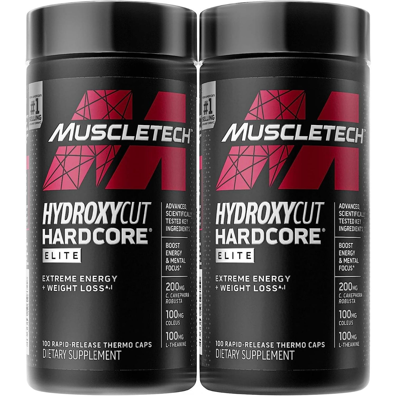 Hydroxycut Hardcore Elite - 100 Rapid-Release Thermo Caps - Energy &amp; Focus - for Men &amp; Women - 50 Servings
