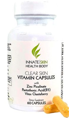 Clear Skin Acne Vitamins Capsules | Clear Skin Supplement | Adult &amp; Teen Hormonal Acne Supplements 60 Count Capsules by Innate Skin