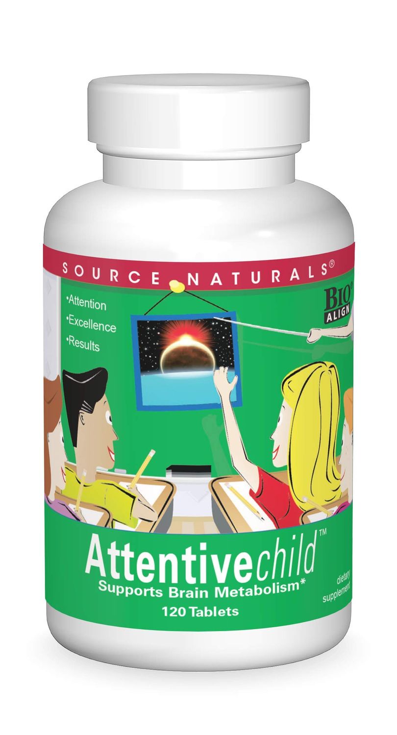 Source Naturals Attentive Child - Healthy Cognitive Nutrients for Active Children - Improved Focus &amp; Attention with DMAE, Magnesium, Zinc &amp; Grape Seed Extract - 120 Tablets