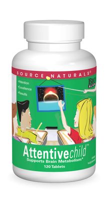 Source Naturals Attentive Child - Healthy Cognitive Nutrients for Active Children - Improved Focus &amp; Attention with DMAE, Magnesium, Zinc &amp; Grape Seed Extract - 120 Tablets