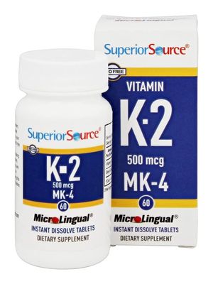 Superior Source Vitamin K2 MK-4 (Menaquinone-4), 500 mcg, Quick Dissolve MicroLingual Tablets, 60 Count, Healthy Bones and Arteries, Immune &amp; Cardiovascular Support, Assists Protein Synthesis, Non-GMO