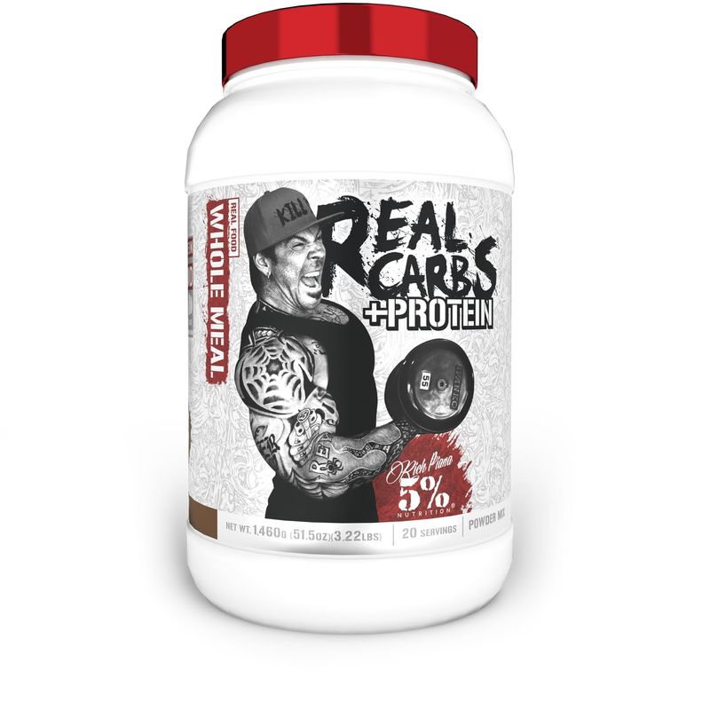 5% Nutrition Rich Piana Real Carbs + Protein | Clean Mass Gainer Protein Powder | Real Food Carbohydrate Fuel for Pre Workout/Post-Workout Recovery Meal | 3.2 lb, 20 Servings (Chocolate)