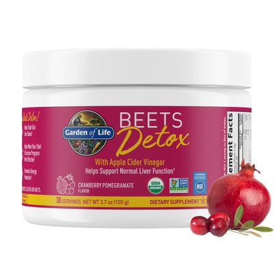 Garden of Life Organic Beet Root Powder with Antioxidants, Vitamin C, Probiotics &amp; Apple Cider Vinegar for Digestive &amp; Liver Health - Beets Detox - Vegan, Non GMO, Cranberry Pomegranate, 30 Servings