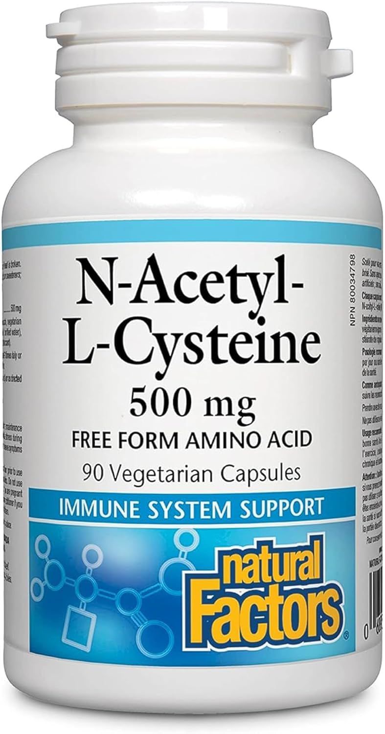 Natural Factors N-Acetyl-L-Cysteine 500 mg, Superior Antioxidant Support for Respiratory &amp; Immune Systems, 90 Capsules