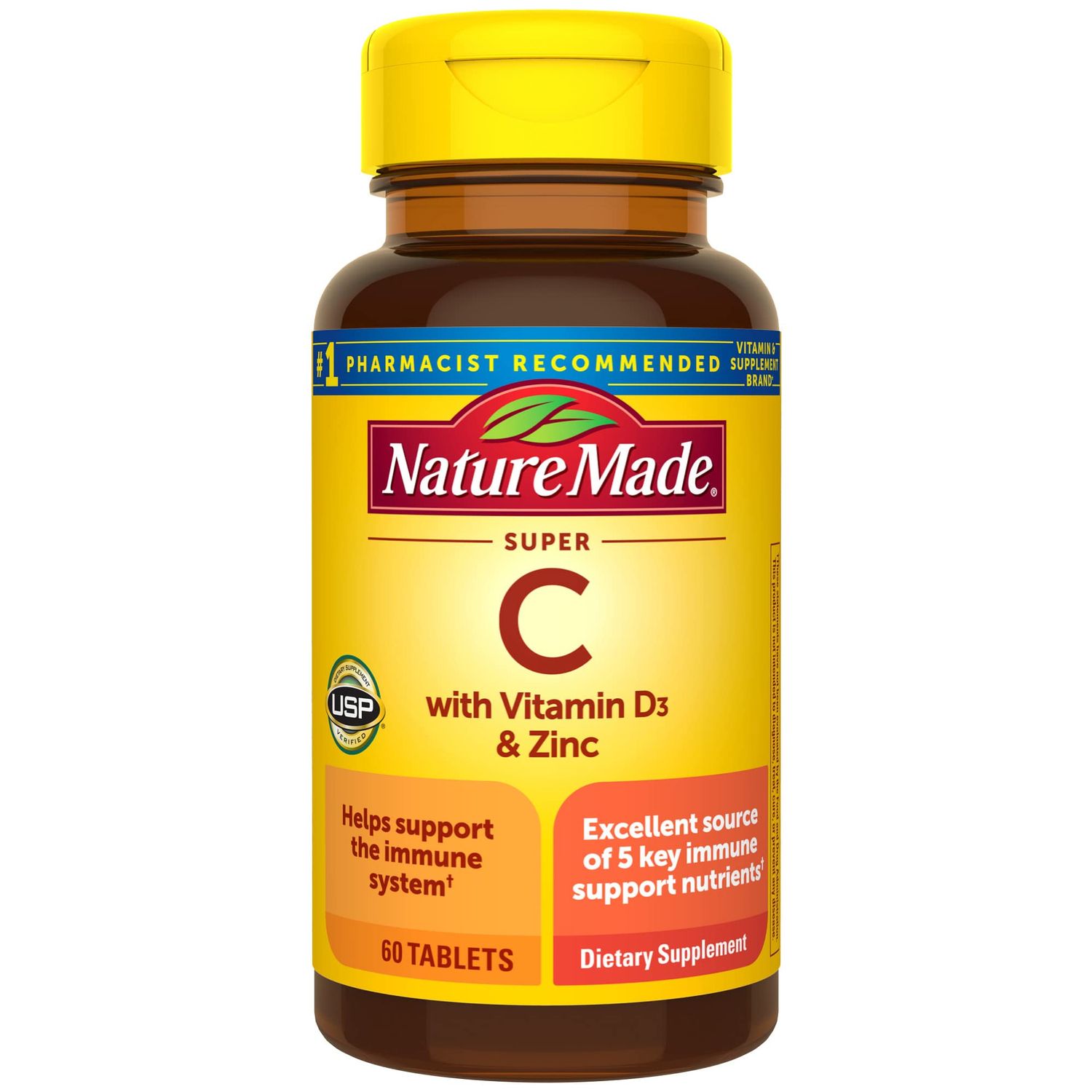 Nature Made Super C with Vitamin D3 and Zinc, Dietary Supplement for Immune Support, 60 Tablets, 60 Day Supply