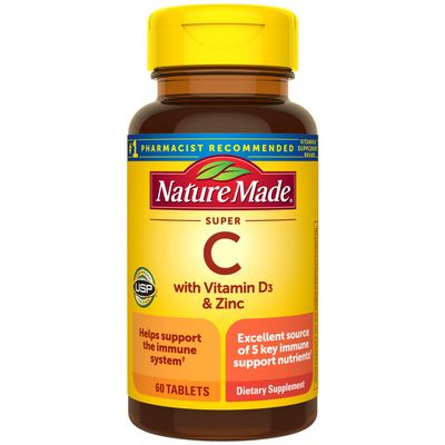 Nature Made Super C with Vitamin D3 and Zinc, Dietary Supplement for Immune Support, 60 Tablets, 60 Day Supply