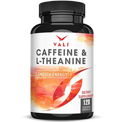 VALI Caffeine 50mg &amp; L Theanine 100mg - Caffeine Pills &amp; L-Theanine for Smart Smooth Energy &amp; Focus Supplement. Nootropic Brain Booster Cognitive Support Stack &amp; Focused Clarity. 120 Veggie Capsules