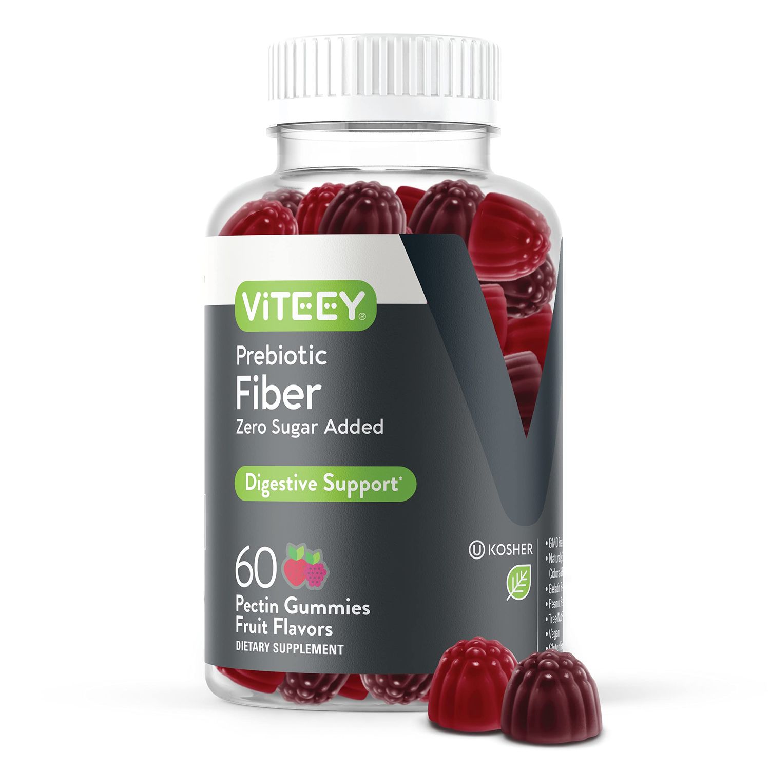 Prebiotic Fiber Gummies for Adults, 4g - Zero Sugar Added - Fiber Supplement Gummies for Digestive Health Regularity &amp; Natural Weight Support - Vegan, Gelatin Free - Chewable Fruit Flavored Gummy