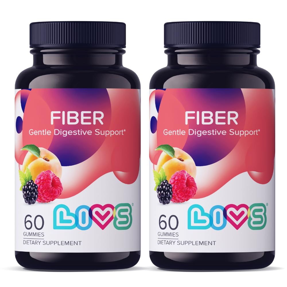 LIVS Fiber Gummy Vitamin - Fiber Gummies, for Adults, Gut Health, Digestive Support, Supplements, All-Natural, Gluten-Free, Non-GMO - Raspberry, Peach &amp; BlackBerry Flavored, 120 Count