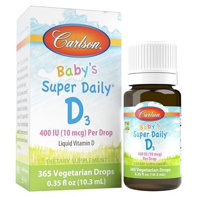 Carlson - Baby&#39;s Super Daily D3, Baby Vitamin D Drops, 400 IU (10 mcg) per Drop, 1-Year Supply, Vegetarian, Liquid Vitamin D for Infants and Toddlers, Unflavored, 365 Drops
