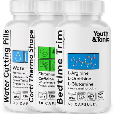 Youth &amp; Tonic Shred Sculpt Lean 3 x Diet Pills w Water Weight Away &amp; Cortithermo Shape &amp; Bedtime Trim as Support for Metabolism Energy Cravings Water Retention Loss &amp; Belly Bloating for Women &amp; Men